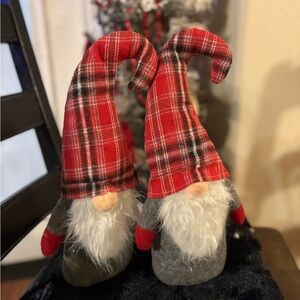 Festive Red and Gray Plaid Gnome Set